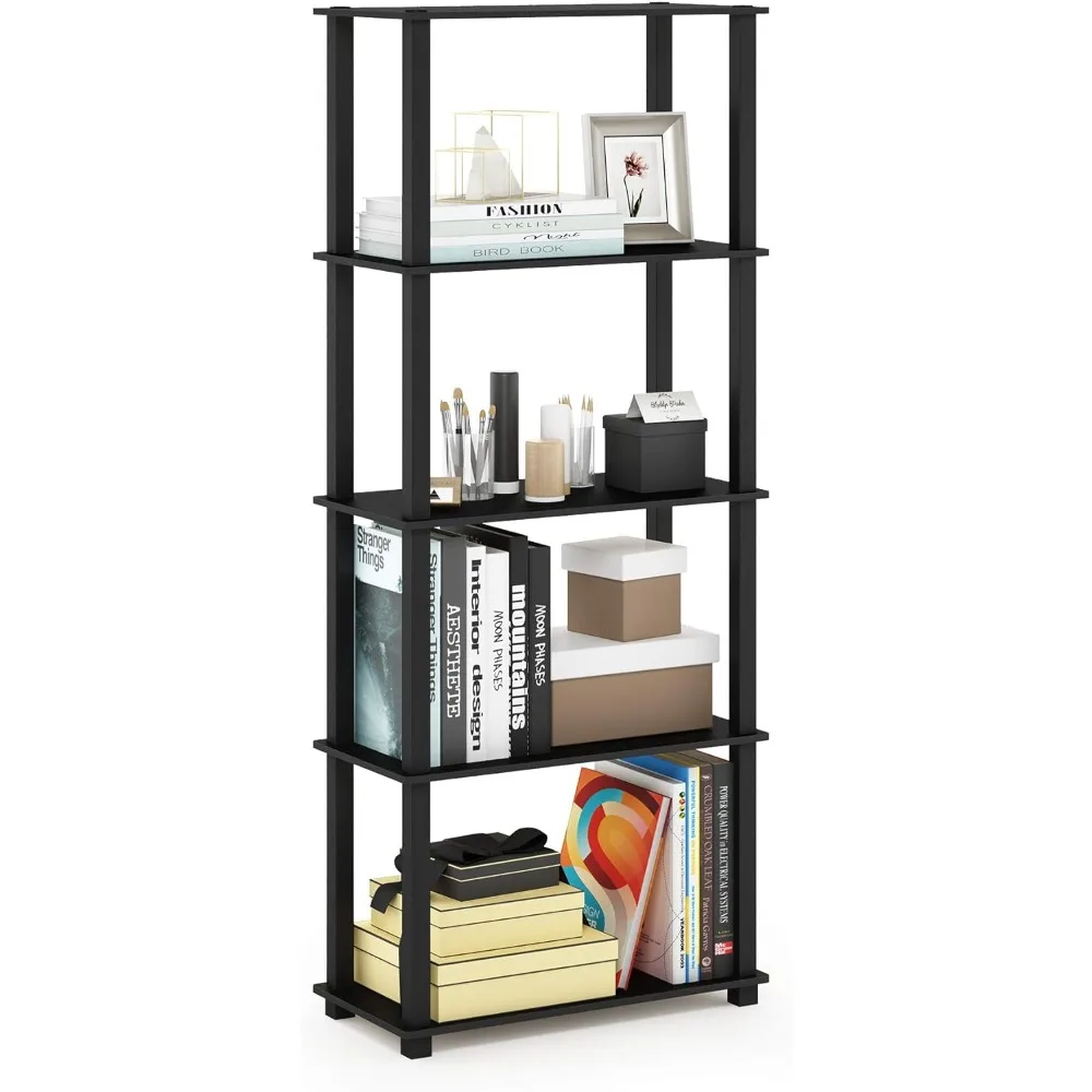 Furinno Turn-N-Tube 5-Tier Multifunctionele Plank/Displayrek/Opslagplank/Boekenplank, Vierkante Buizen, Americano/Zwart