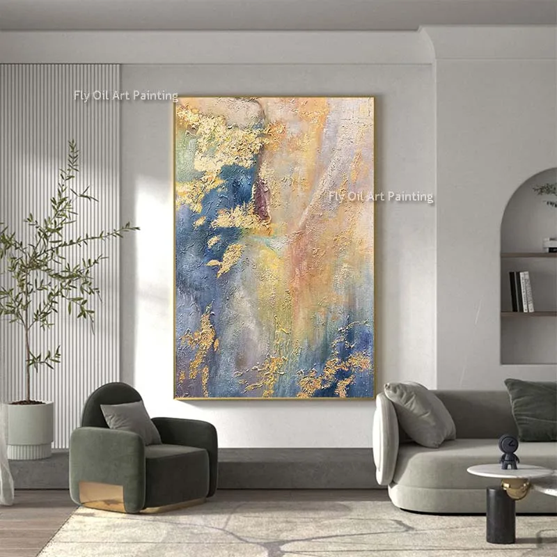 Original Colorful Abstract Golde Canvas Painting Large Decorative Art Modern Room Decor Gold Foil Oil Painting As Best Gift