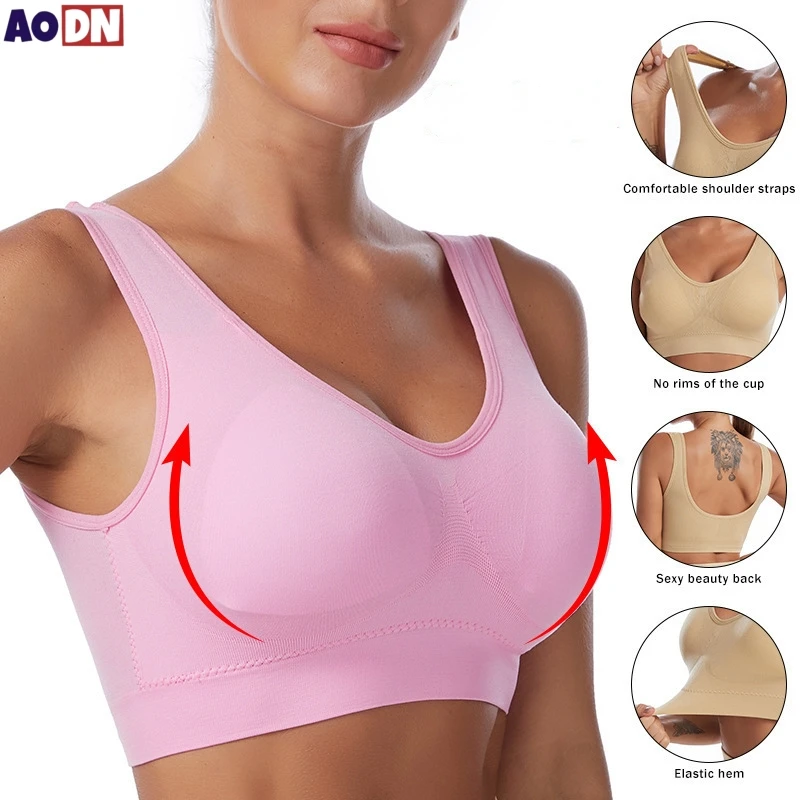 Shockproof Sports Yoga Bra for Women Removable Breast Pad S-7XL Sexy Elastic Back Cotton Sleep Bra Comfortable Sleepwear Top