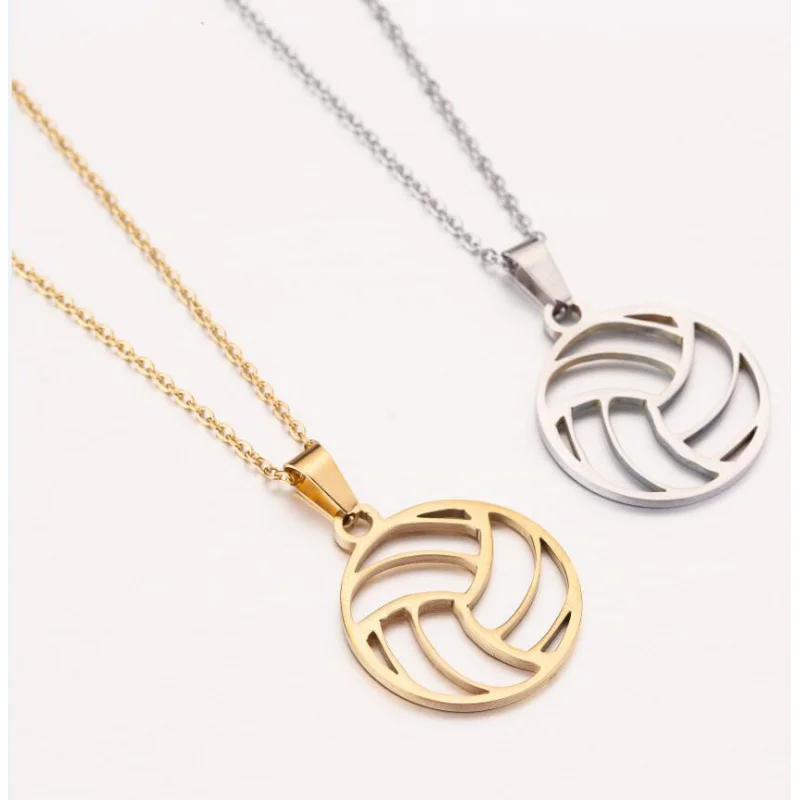 New European and American Style Jewelry Sports Series Volleyball Necklace Stainless Steel round Pendant Design Hollow Clavicle C