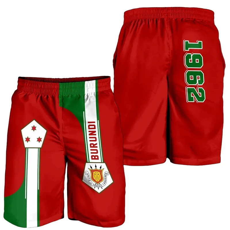 Burundi Flag Map 3D Printed Beach Shorts Hawaiian Boy Trunks National Emblem Short Pants For Men Clothes Africa Country Trousers