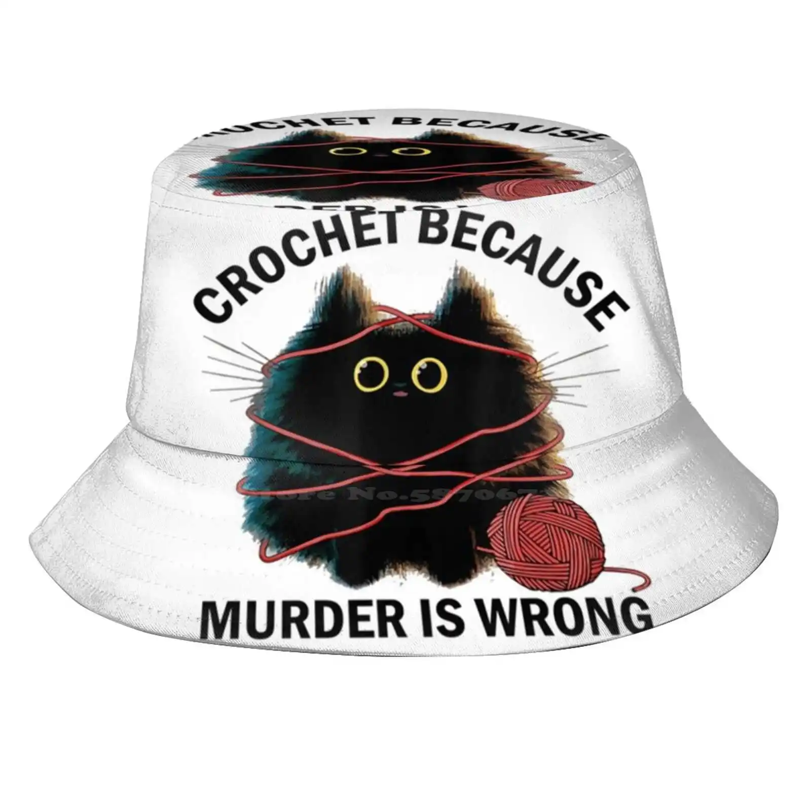 Crochet Because Murder Is Wrong Funny Vintage Cat Sun Cap Fisherman Hat Bucket Hats Knits Crochet Lover Yarn Crochet Because