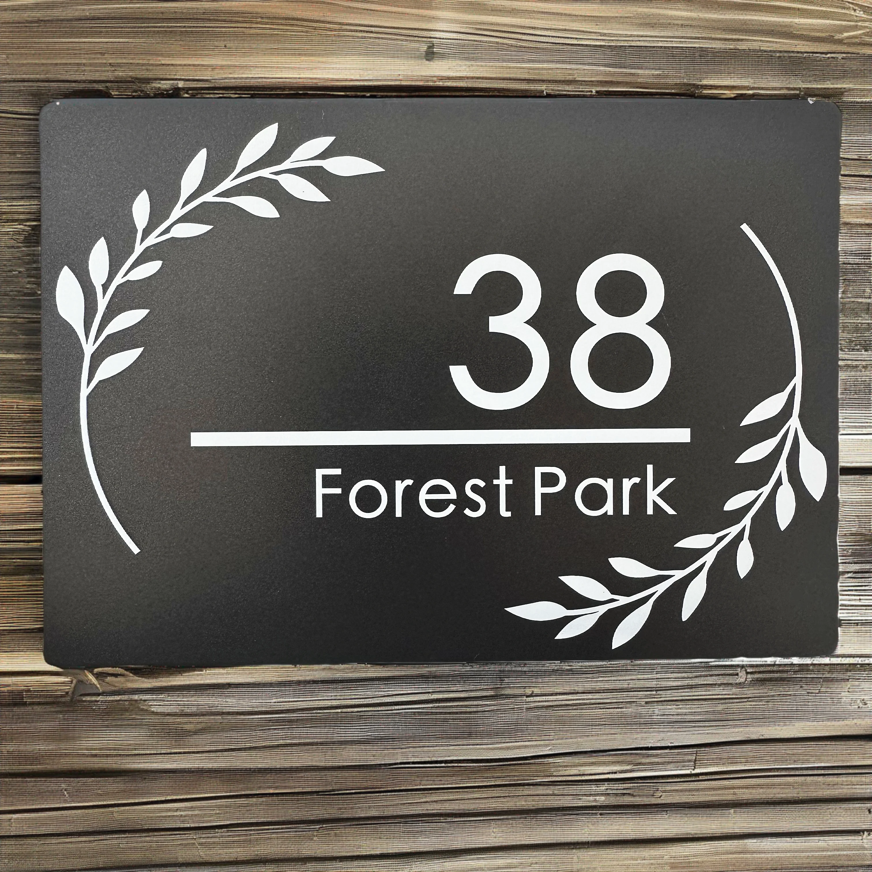 Matte black Aluminum metal art decorative board with HD UV printing, modern house residential number plate and address plate