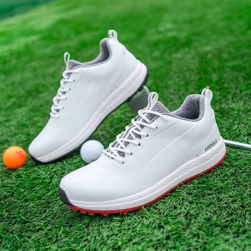 Męskie buty golfowe Oddychające skórzane trampki golfowe Antypoślizgowe buty golfowe bez kolców Sportowe buty golfowe Sznurowane buty treningowe