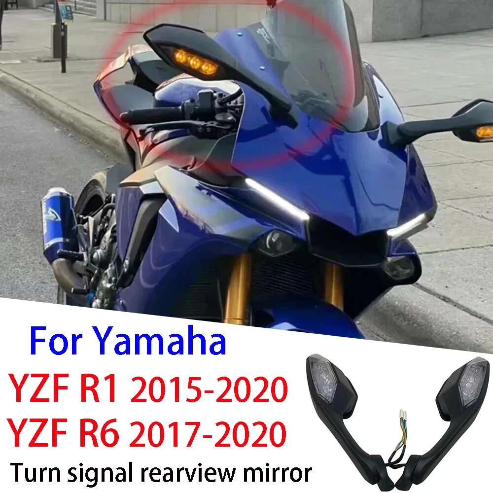 

For YAMAHA YZF R1 R6 Rearview Mirror Left & Right LED Turn Signal Mirror Fit R1 2015-2024 R1S R1M 2016-2024 R6 2017-2022