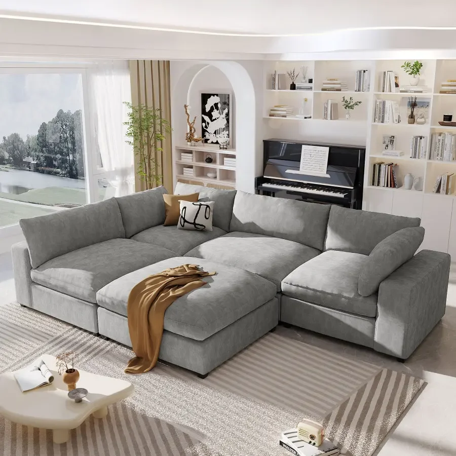 

B 5-Seater Modern Upholstered Oversize Modular Sofa with Removable Ottoman,Sectional sofa for Living Room Apartment