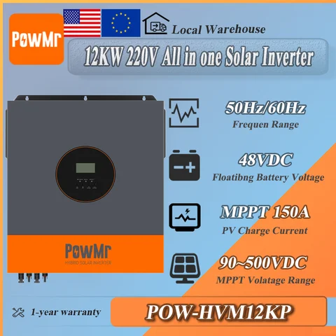PowMr 48V 12kW 220V Parallel Inverter 150A Dual MPPT Input Easy Charger up to 9 Units in Parallel Three-Phase Function for Home