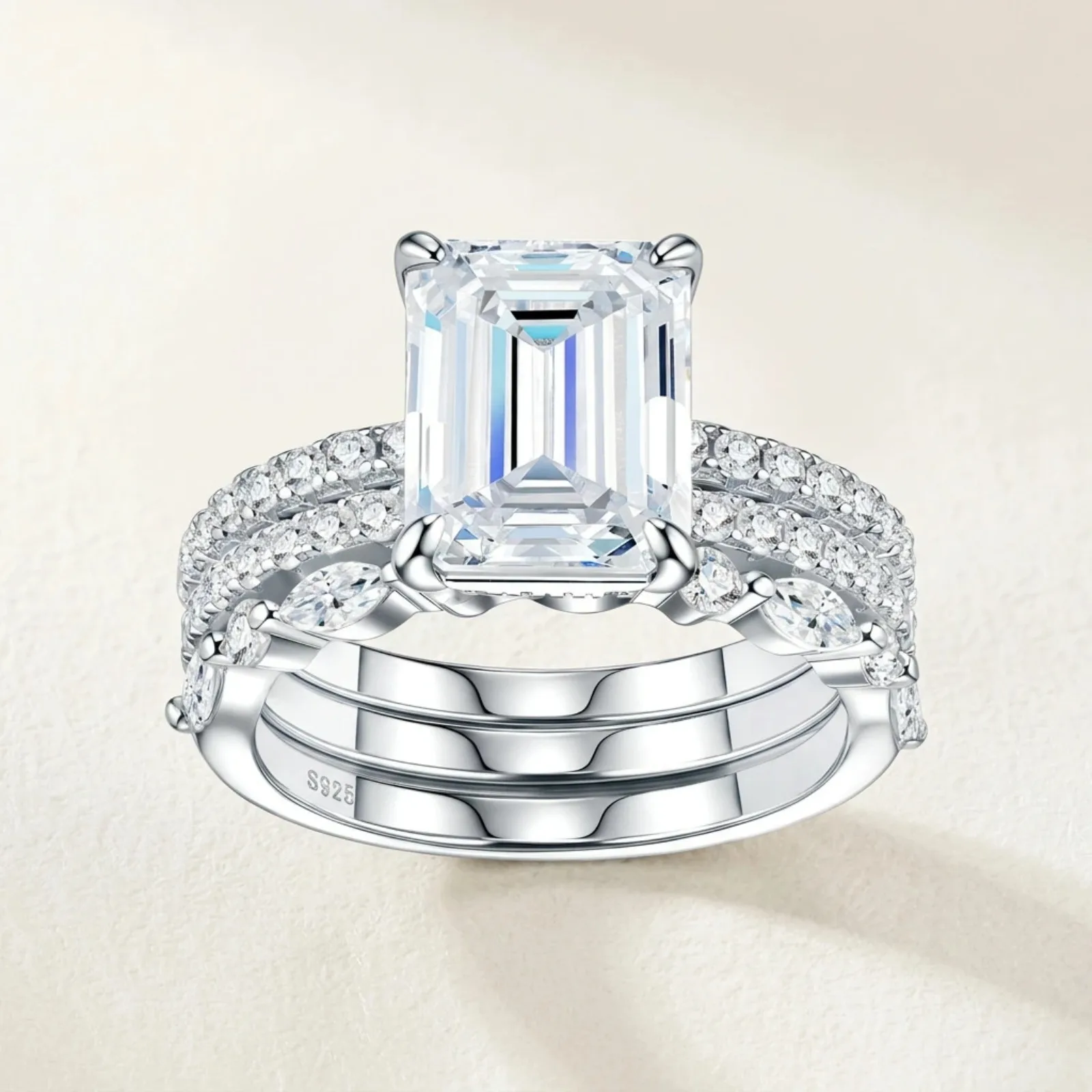 MUSHAN Luxury 925 Sterling Silver Jewelry Wholesale Simple Trend Set Ring Stacking Wearing Ring Grandmother Cut Mozambican Ring