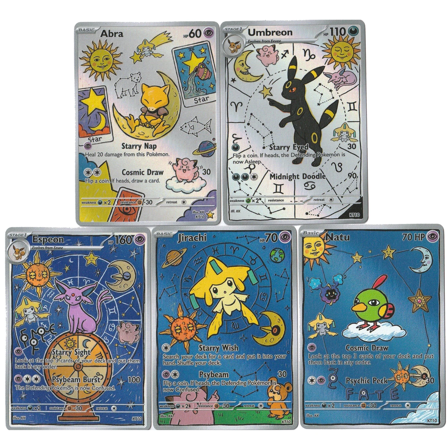 Pokemon PTCG Cards Abra Umbreon Espeon Jirachi Sun Moon Stars Constellations 5Pcs Creativity Rare Holo Cards Pokemon Gift