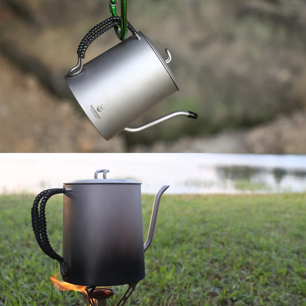 950ml Outdoor Portable Titanium Coffee Pot Tea Pot Food Grade Water Kettle Swan Neck with Long Spout Coffeepot Teapot Camping