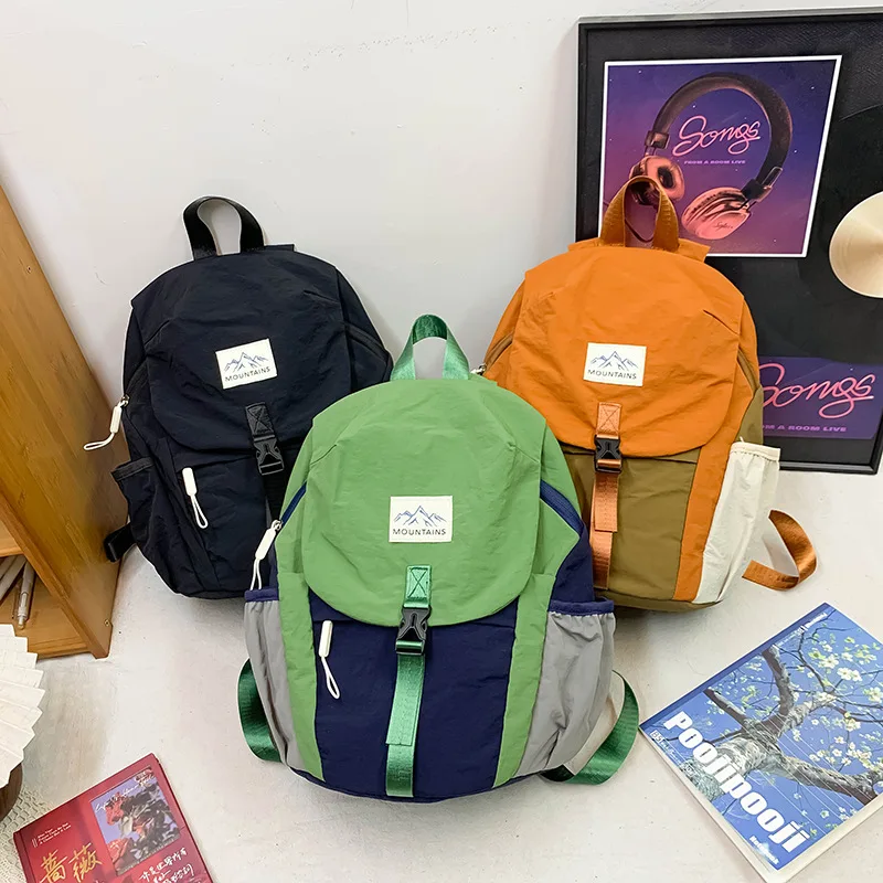 Student schoolbag light nylon contrast color light boys and girls shoulder children's mountaineering backpack