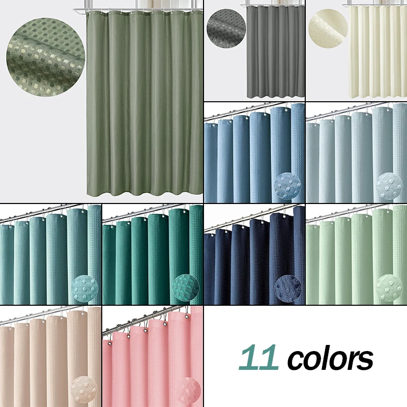 

Washable And Easy To Install Plain Waffle Waterproof Mildewproof Polyester Shower Curtain Bathroom Partition Curtain N ew