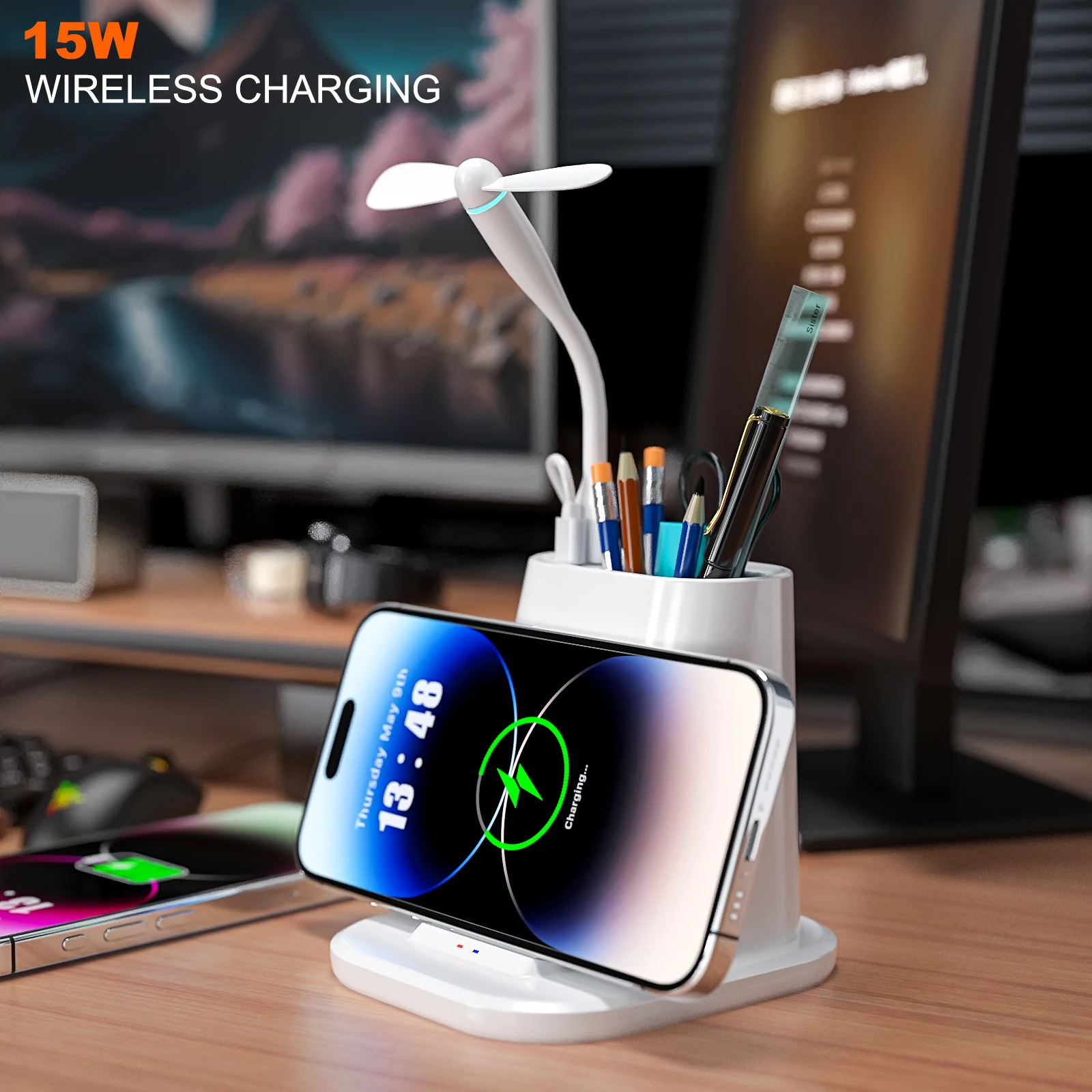 

4 в 1, подставка для беспроводного зарядного устройства, светодиодная настольная лампа для чтения, ночник для учебы, PD, USB, станция быстрой зарядки для iPhone Samsung