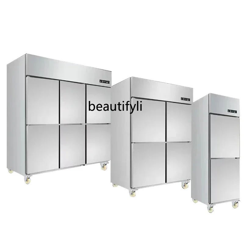 Commercial vertical kitchen freezer, tall freezer, stainless steel air-cooled four-door refrigerated freezer, refrigerator