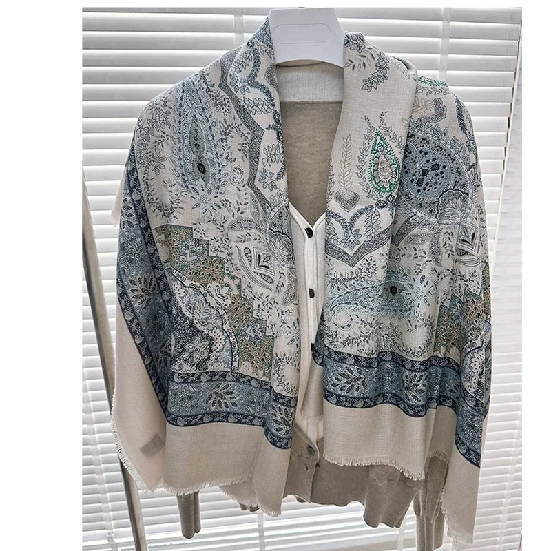 Bufandas de lana con estampado de Paisley para mujer, chal de lana cuadrado grande estilo bohemio, Poncho de lujo con diamantes Jacquard 135x135cm