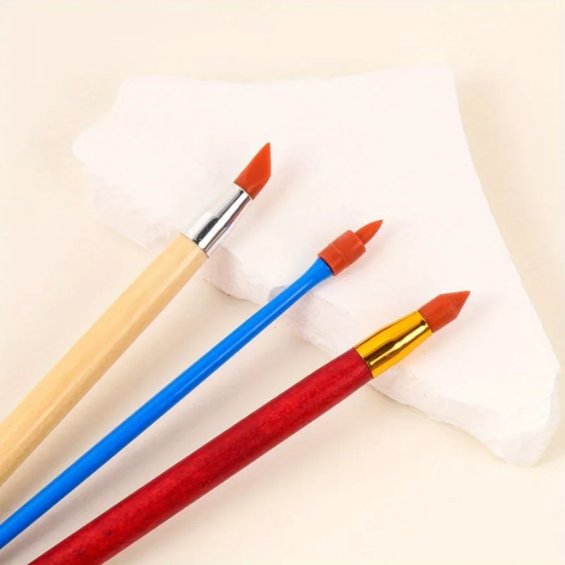 Multi-Funcional Silicone Double-Head Pen, Pen Tool, Fine Sculpting e Shaping, Cerâmica, Polímero, Argila, 3Pcs Set