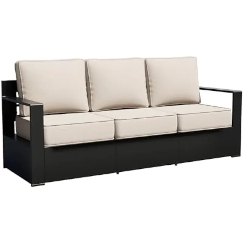 Modern Outdoor Sofa for Patio Deck or Poolside – Rust-Resistant Steel Frame with High-Back Support and Removable Water-Resistant