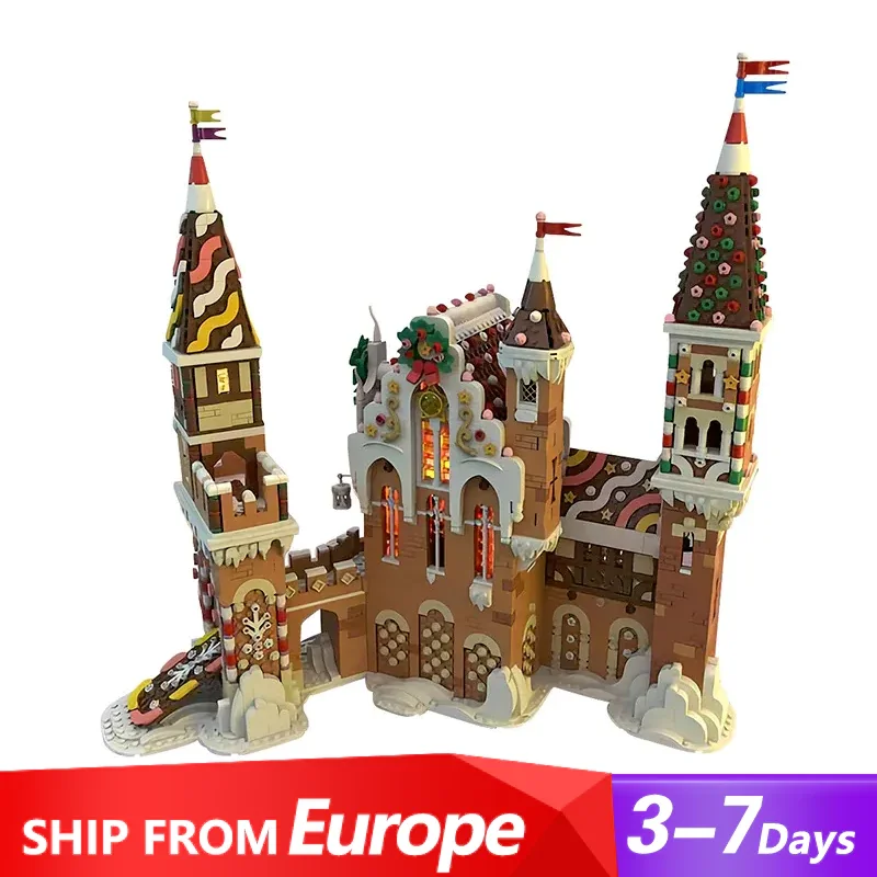 Christmas Building Blocks Gingerbread Castle House Model MOC-130576 Winter Snow Kingdom Architecture Hut Bricks Kids Xmas Gift