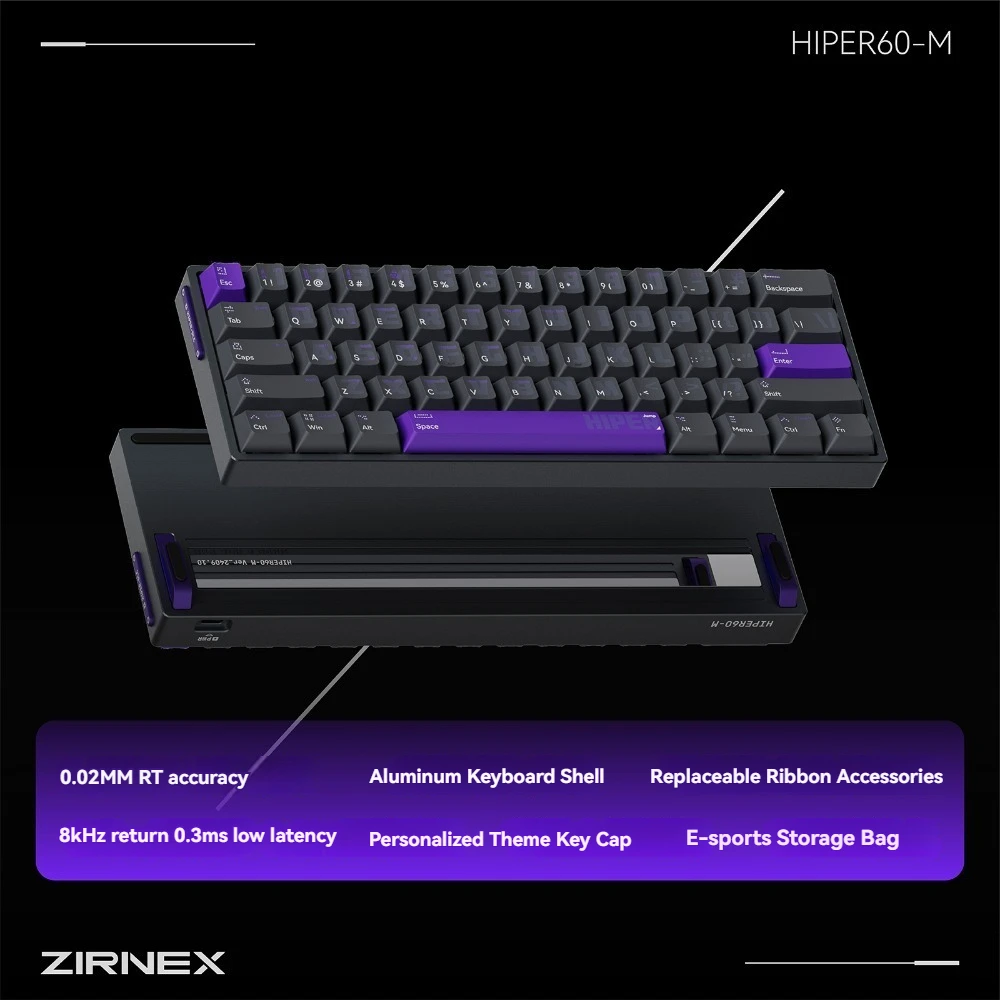 ZIRNEX HIPER60-M Magnetic Switch Keyboard Aluminum Case Wired GASKET Hot-Swap RGB RT 0.02mm 8k Custom Gaming Mechanical Keyboard