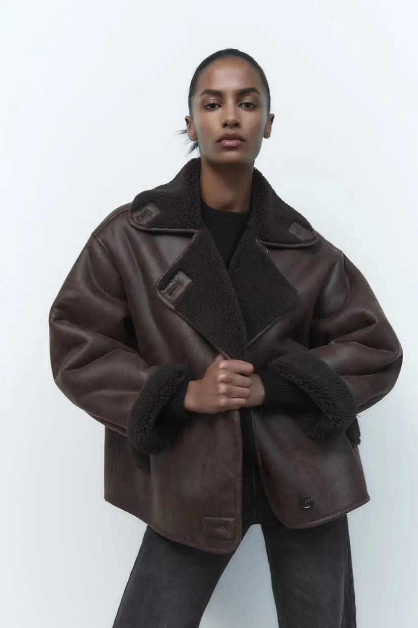 

2025 New Women's Oversized Reversible Faux Fur Suede Jacket, Winter Streetwear Thickened Coat with Shearling Lining