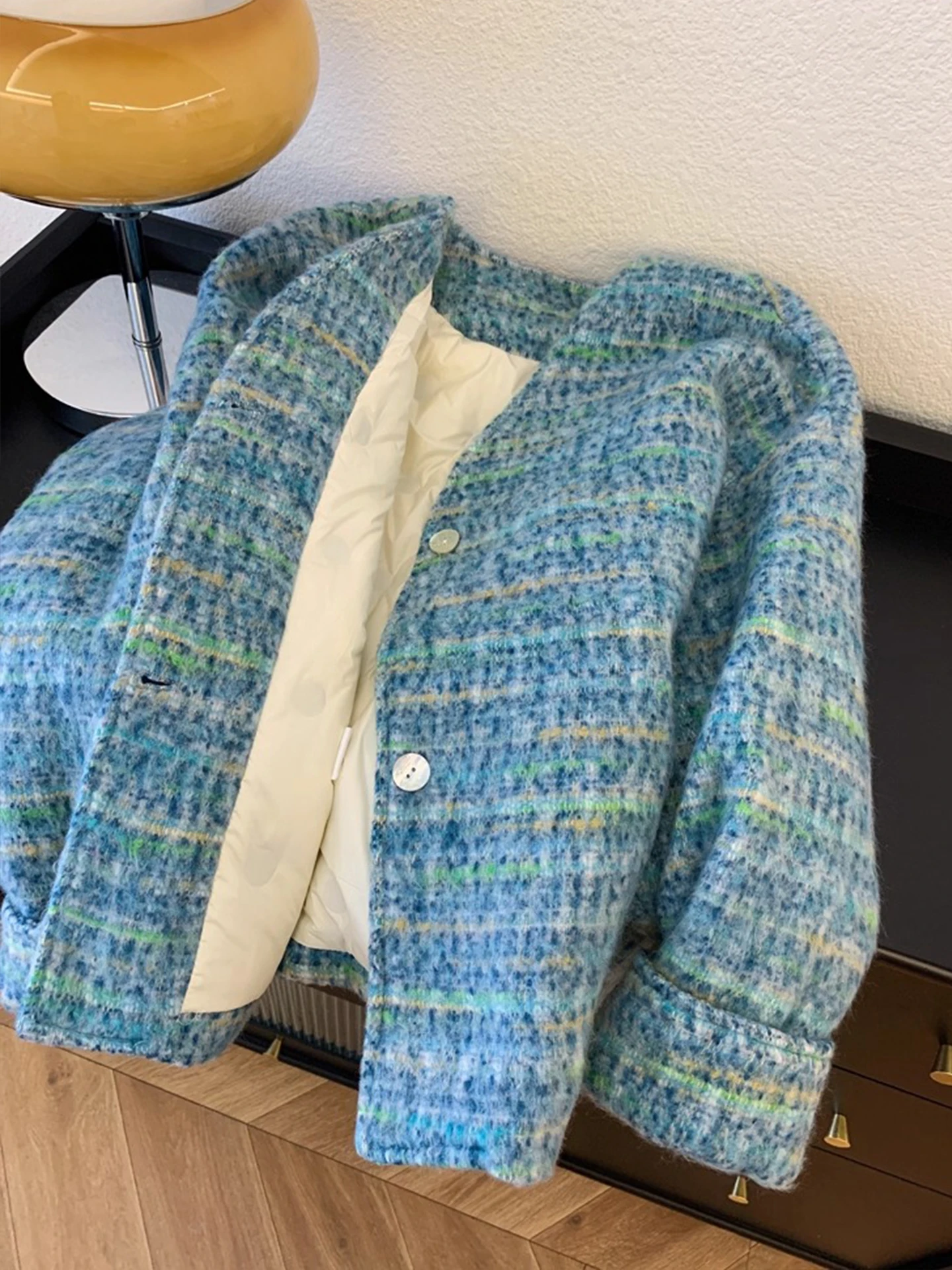 

Синее шерстяное пальто женское зимнее теплое с хлопковой подкладкой, уникальное, больших размеров, для повседневной носки, винтажное, с пуговицами