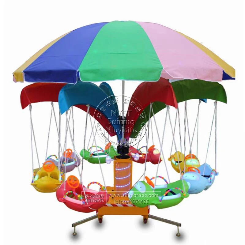 Merry Go Round Umbrella Carousel Kids Swing Chair Flying Fish Indoor Outdoor Backyard Amusement Theme Park Equipment Kiddie Ride
