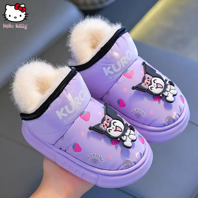 

Sanrio Kuromi Cotton Shoes New Cute Winter Soft and Velvet Warm Fashionable Cartoon Non-Slip Bag-Heeled Cotton Shoes Boys Girls