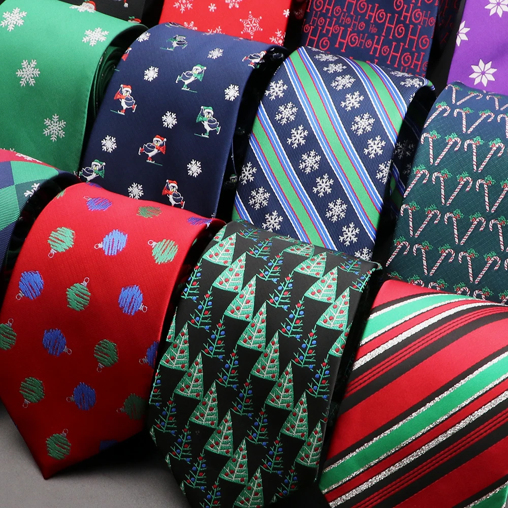 Natal Skinny Jacquard Tie para homens e mulheres, Gravata de Papai Noel, Vermelho, Verde, Azul, Neve, Festival, Fatos de festa, Presente