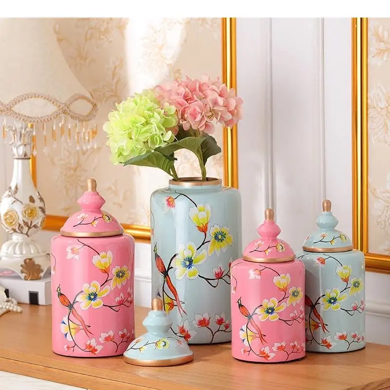 Painted Flowers and Birds Ceramic Vase Classical Vases Antique Candy Jar Multipurpose Porcelain Storage Jars Vintage Home Decor