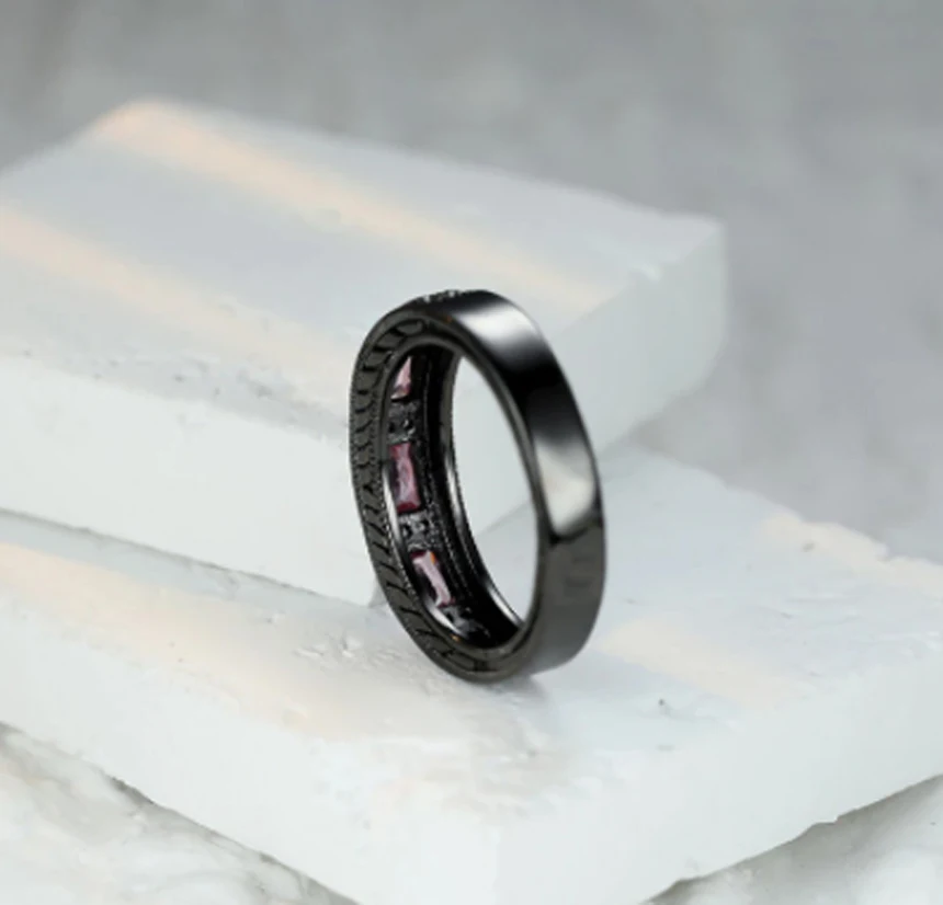 Hot Sale Black Gold Filled AAA Cubic Zirconia Rings Fashion Jewelry For Women Wholesale Wedding Rings BR010Purple image 2
