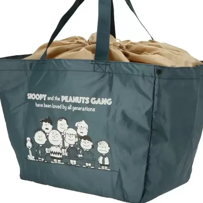 

Snoopy Large Capacity Foldable Green Bundle Supermarket Shopping Bag Tote Drawstring girl boy Travel Shoulder Bag handbag