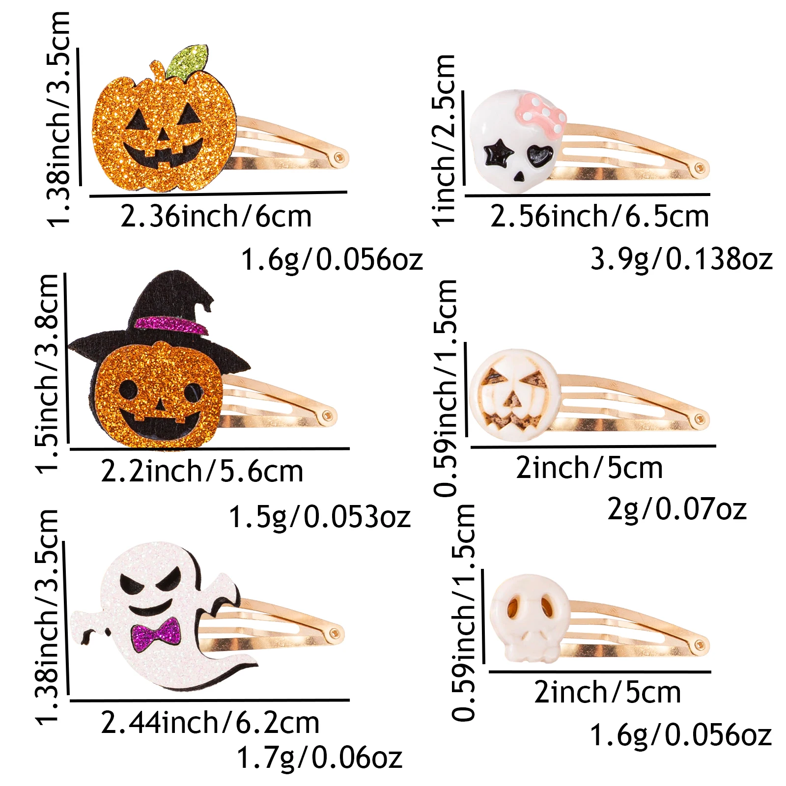 1 set, Halloween Sparkling Hair Clip Set, Pumpkin Ghost Head Bone Bat Pattern Felt BB Hair Clip. view 4