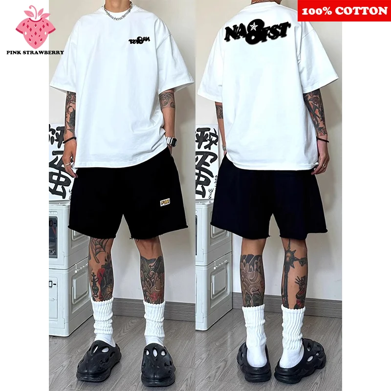 

American Hip hop Letter Print T-shirt Men Summer 2025 New 100% Cotton Short sleeves Street Gym Sport Tee Y2k Top mens clothing
