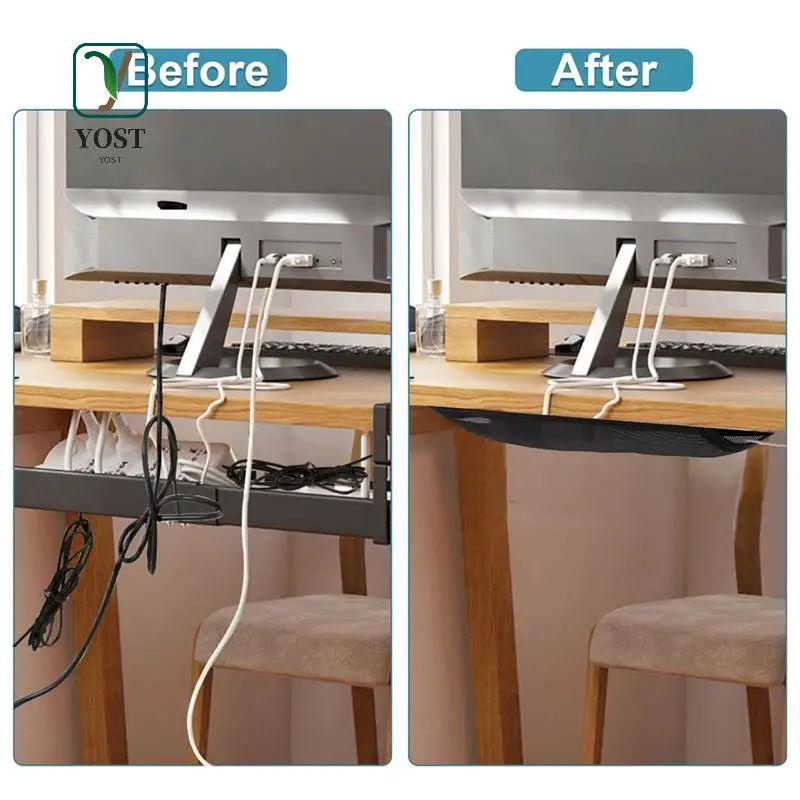 

YOST-Under Desk Cable Management Net, Under Table Cord Management Mesh Organizer Flexible Wire Hiders Reusable Durable 70X30cm