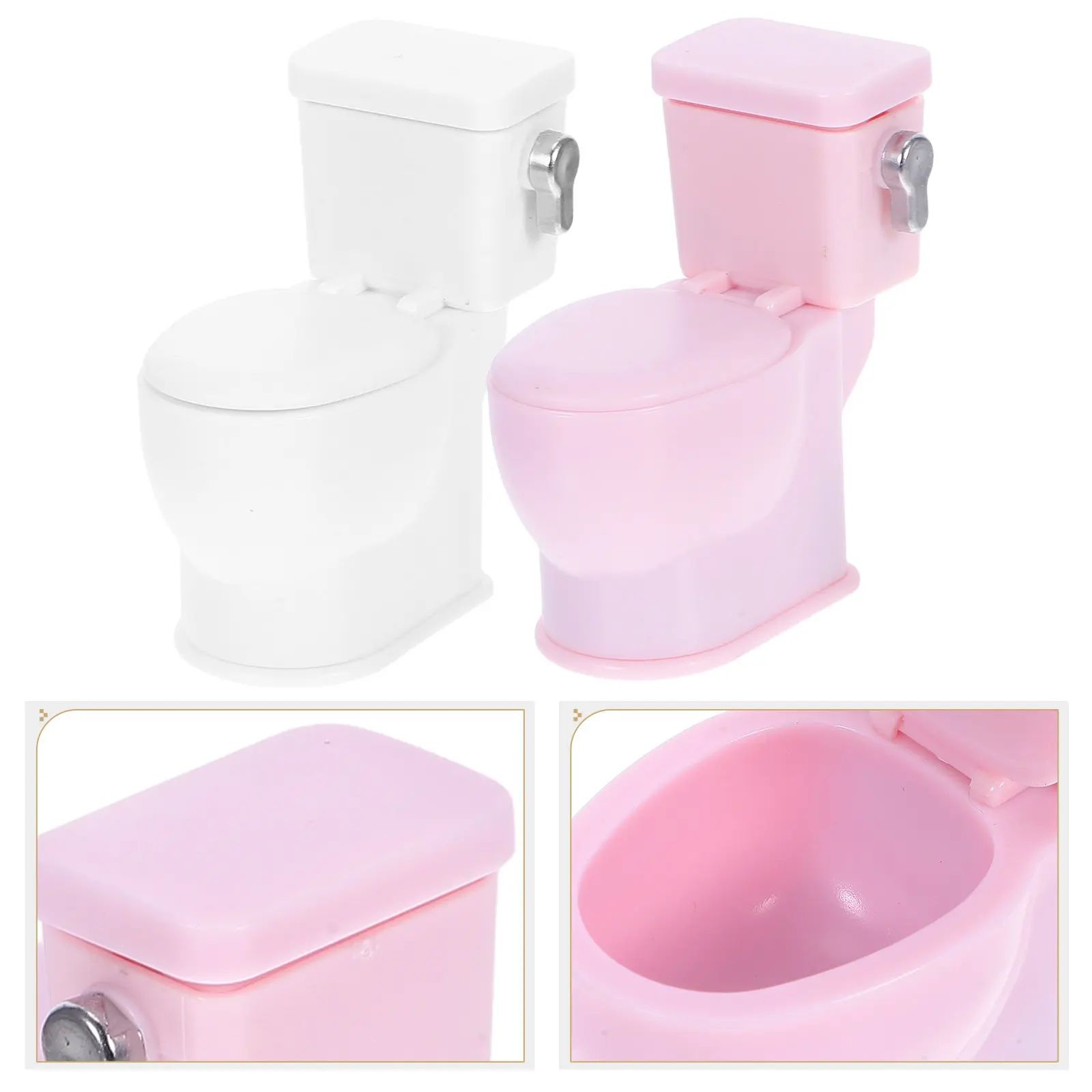 2個入り-ミニチュアトイレセット-エレガントでミニマルなデザインのドールハウス用バスルームアクセサリー-小さな家で使用できる家具。物語や日常のシーンに最適。