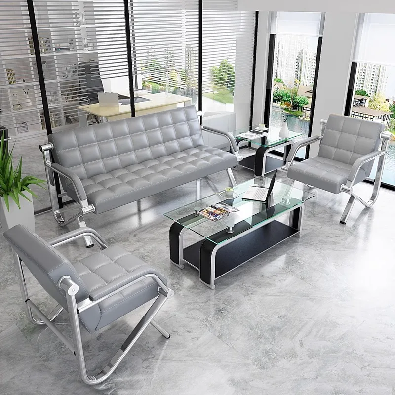 Office sofa coffee table combination modern simple three-person business furniture, reception area office sofa