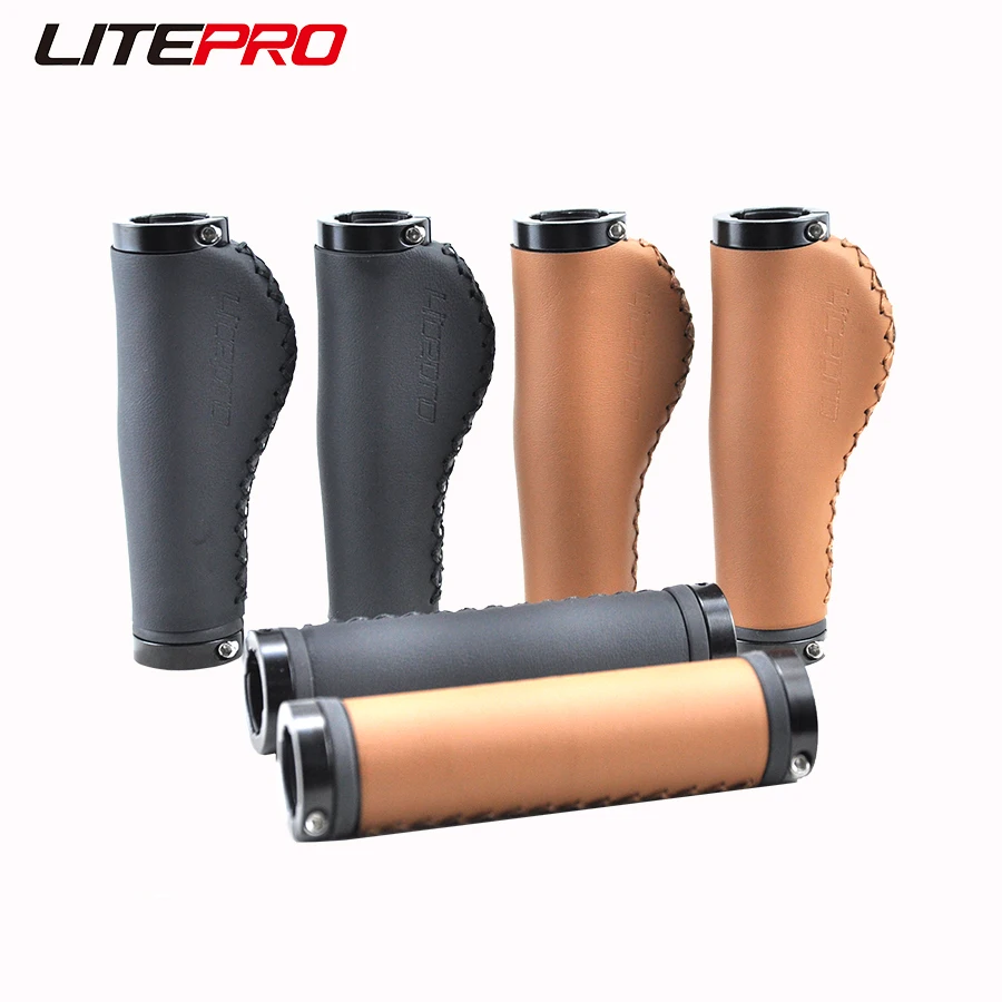 Litepro Mountain Bike Leather PU Grips 22.2mm Handlebar Soft Shock Dual Locking Bicycle 132mm Long Grip For brompton