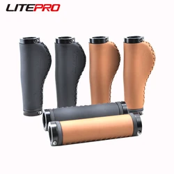 Litepro Mountain Bike Leather PU Grips 22.2mm Handlebar Soft Shock Dual Locking Bicycle 132mm Long Grip For brompton