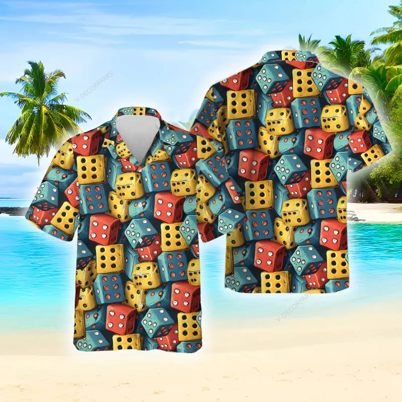 2024 Dice Graphic Shirts For Men 3d Print Men's Hawaiian Shirt Beach 6XL Short Sleeve Fashion Tops Tee Shirt Male Blouse Camisa