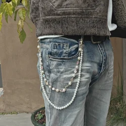 Salircon Exquisite Luxury Imitation Pearl Pants Chain Men Women One's Waist Fashion Accessories 2015 New Model HipHop Jewelry