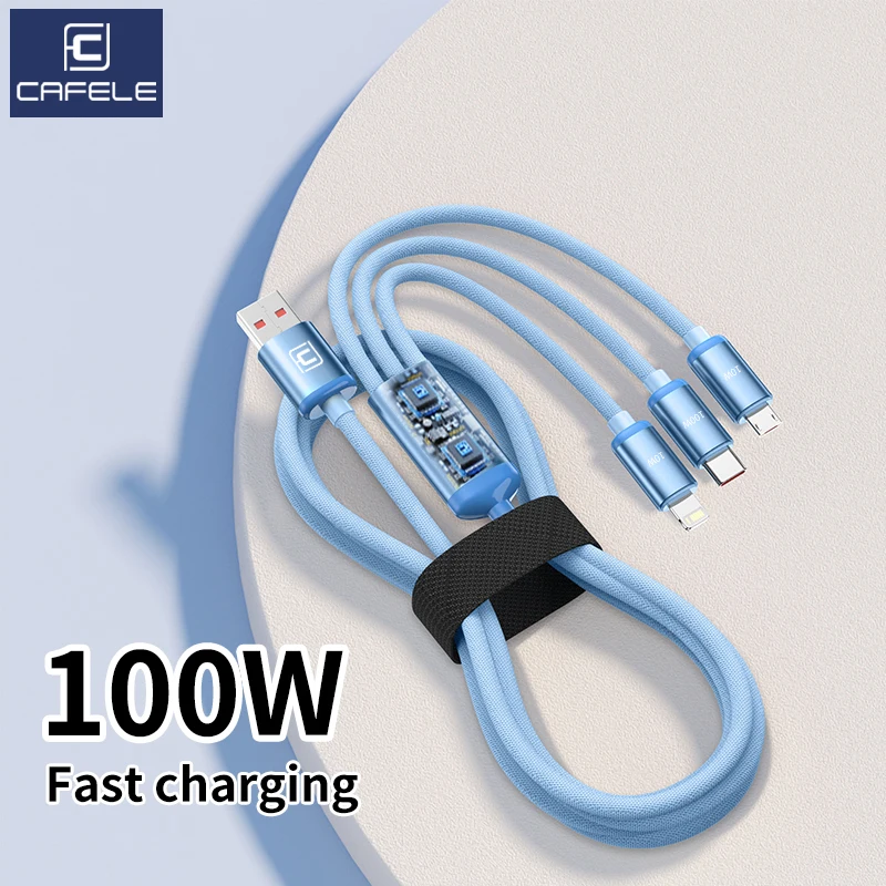 

CAFELE 3 in 1 usb cable fast charge for iPhone 16 15 14 13 12 Type C multi Charger Cord 100W Micro Lightning Mobile Phone Wire