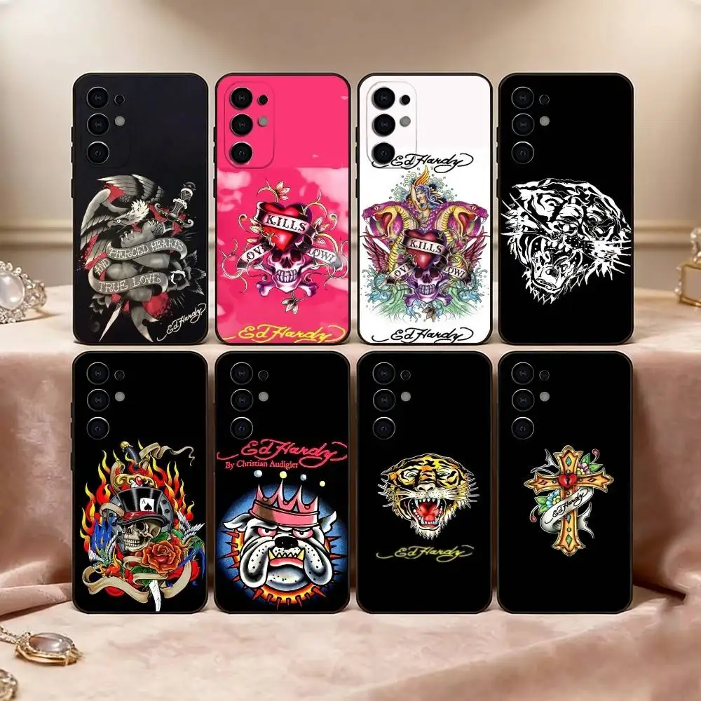 F-Fashion Ed Style Brands Phone Case For Samsung S25,S24,S21,S22,S23,S30,Ultra,S20,Plus,Fe,Lite,Note,10,Black Cover