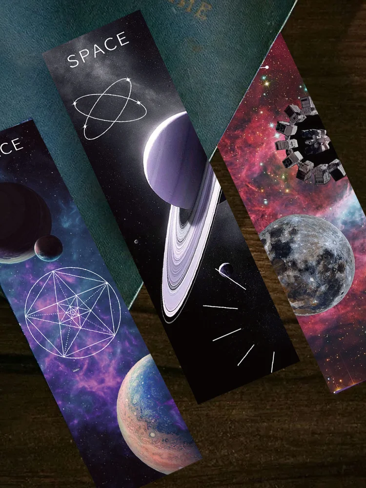 30pcs Space Bookmarks Cool roaming cosmic stars decorated bookmarks Reading pages tagged books tagged student gift paper cards