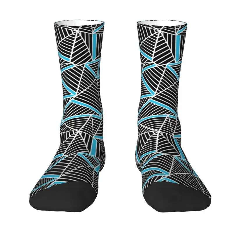 Custom Funny Abstract Lines Geometric Repeat Blue Socks Men Women Warm 3D Printing Sports Football Socks