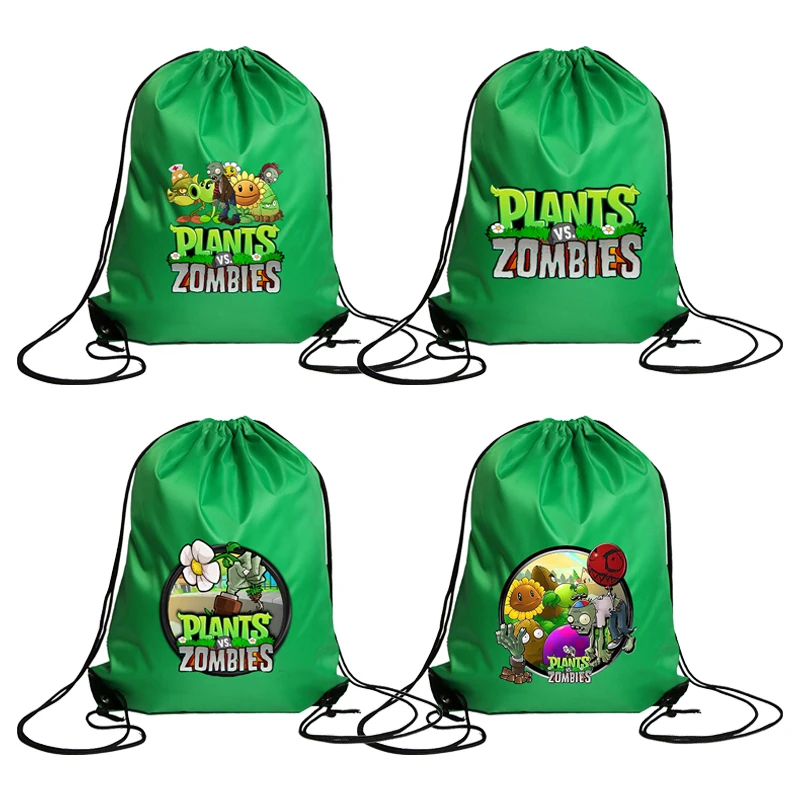 Plants Vs Zombies Drawstring Bag Cute Cartoon Waterproof Clothes Organiser Portable Casual Backpack Outdoor Travel Beach Bags