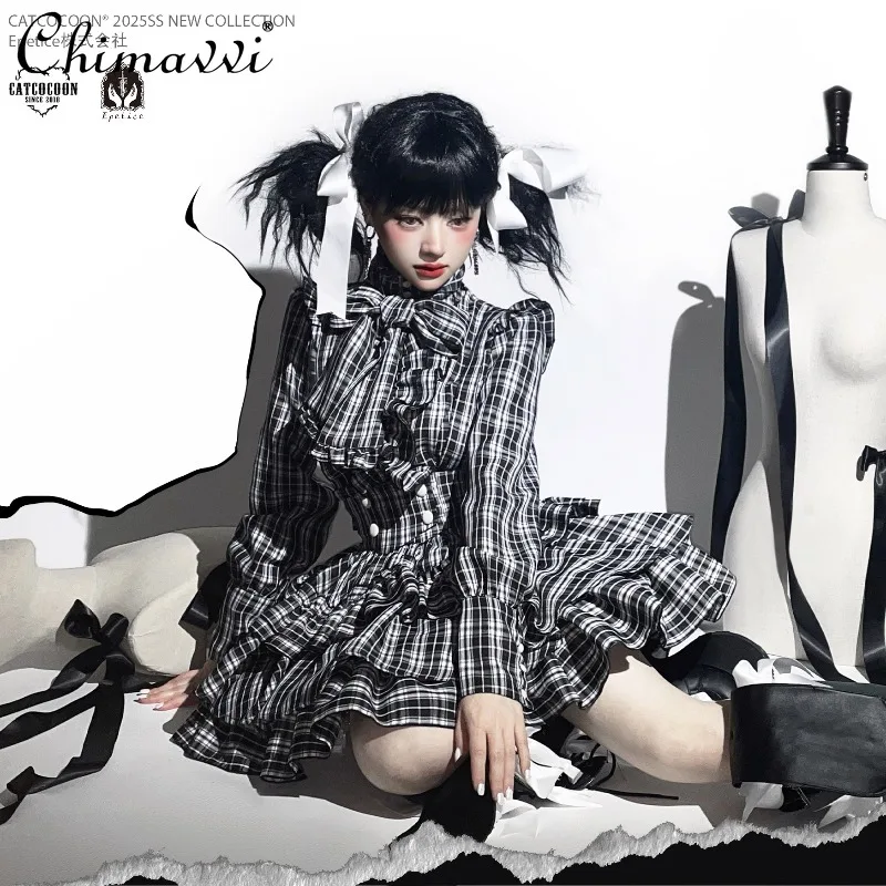

Japanese Gothic Sweet Cool Girl Long Sleeve Shirt High Waist Slimming Lolita Cake Skirt Autumn New Women's Christmas Outfit