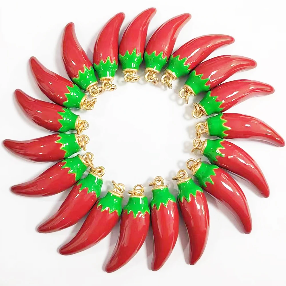 4 pcs Hot Chili Red Pepper Charms DIY Crafting Earring Bracelet Necklace Making Supplies Vegetables Plant Food Jewelry Pendant