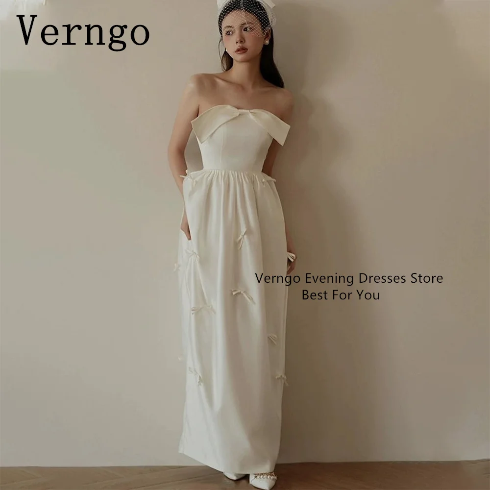 

Verngo lvory Satin Wedding Party Dress Bow Strapless Square Collor Evening Dress Women Formal Occasion Dress 2024