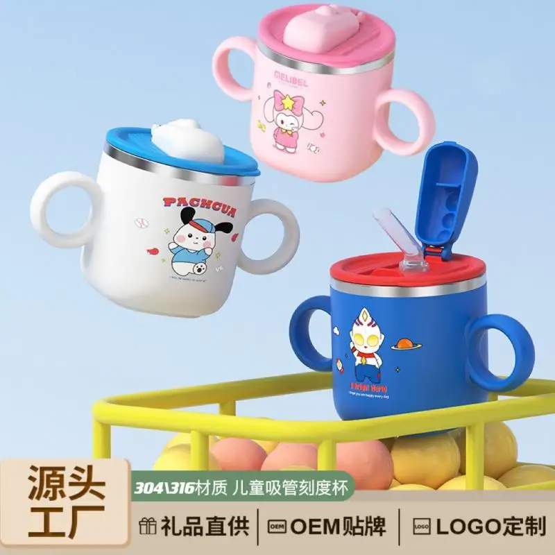 

Sanrios My Melody Children Water Cup Thickening Anti Fall Type Binaural Cup Cup with Straw Cartoon Milk Cup Lovely Fashion