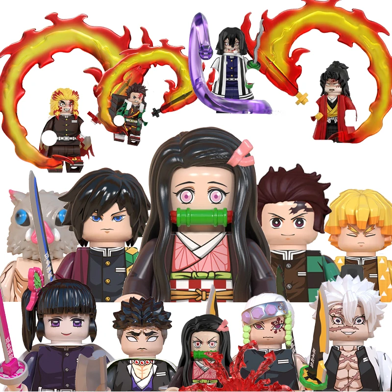Caja Sorpresa de Mini Bloques de Construcción, Figura de Acción de Tanjiro Kamado y Nezuko Kamado de Demon Slayer, Coleccionable de Escritorio, Regalo de Cumpleaños